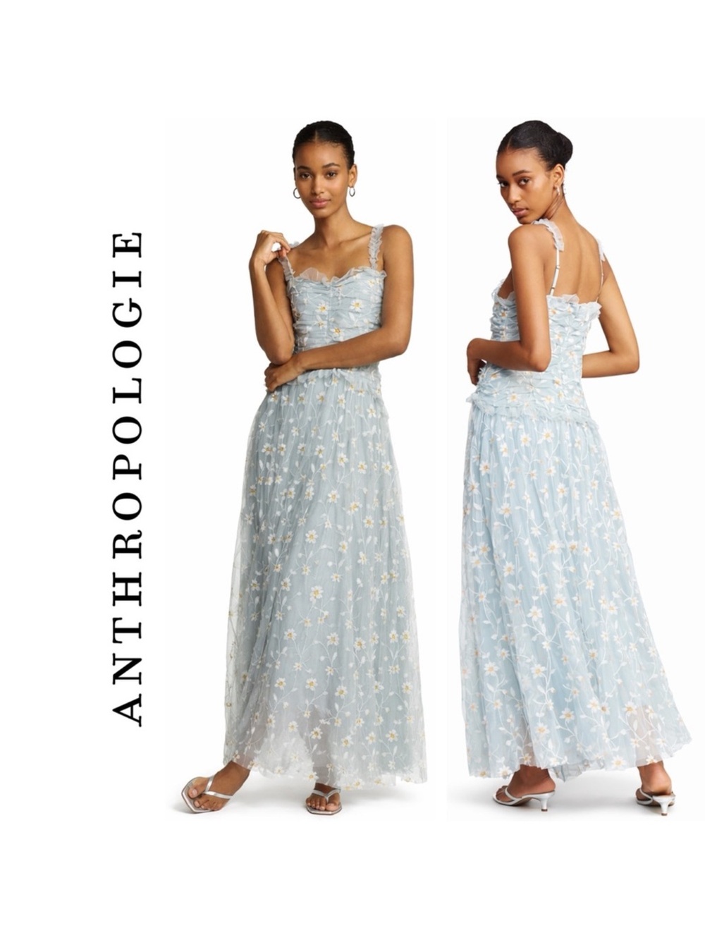 Anthropologie Sleeveless Tulle A-Line Maxi Dress
